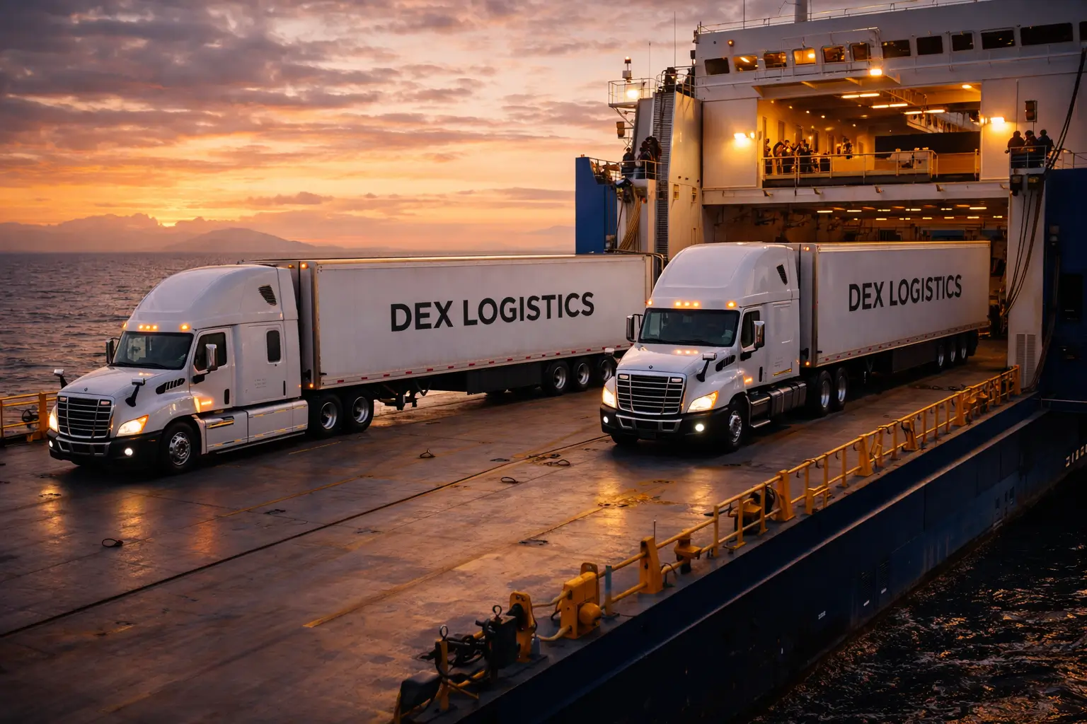 two trucks unloading the ship